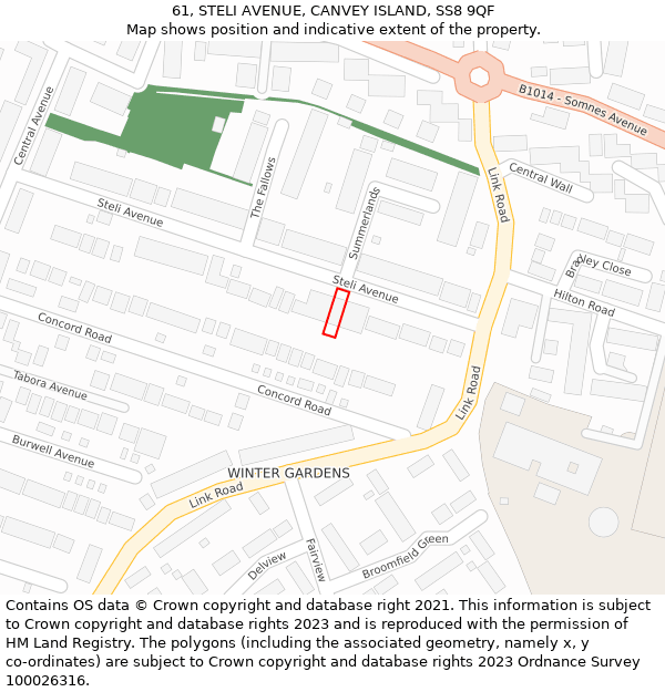 61, STELI AVENUE, CANVEY ISLAND, SS8 9QF: Location map and indicative extent of plot