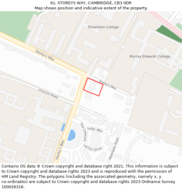 61, STOREYS WAY, CAMBRIDGE, CB3 0DR: Location map and indicative extent of plot