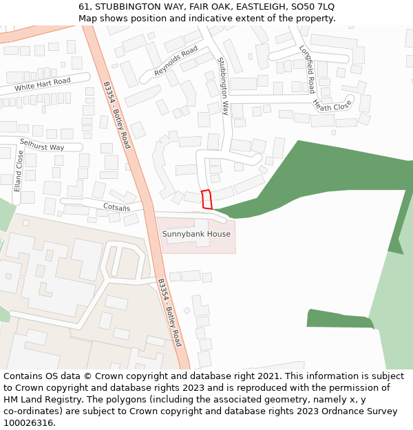 61, STUBBINGTON WAY, FAIR OAK, EASTLEIGH, SO50 7LQ: Location map and indicative extent of plot