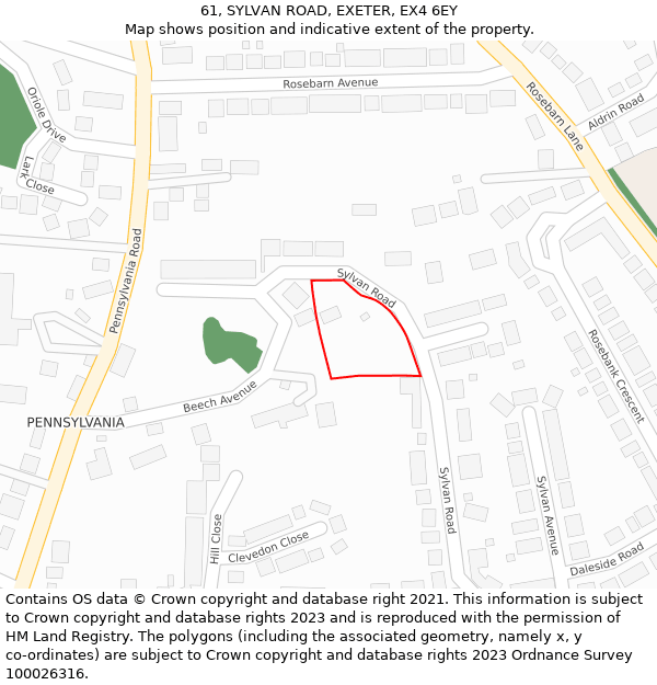 61, SYLVAN ROAD, EXETER, EX4 6EY: Location map and indicative extent of plot