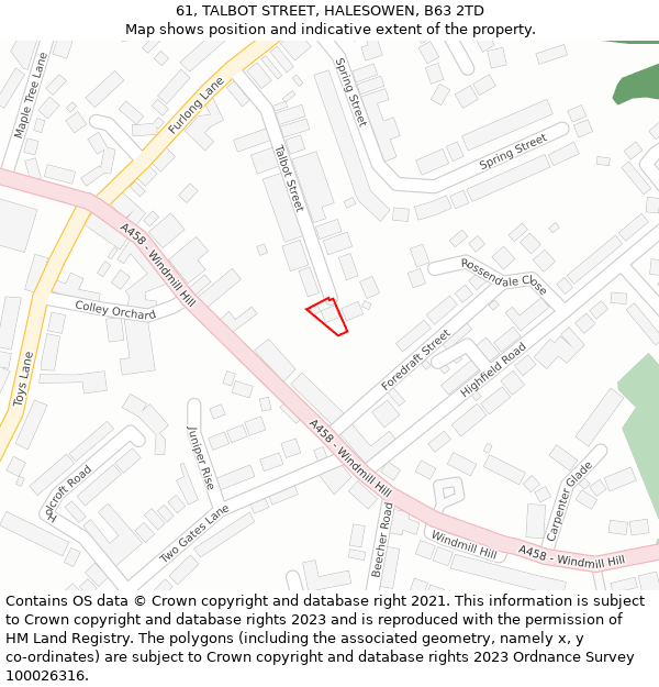 61, TALBOT STREET, HALESOWEN, B63 2TD: Location map and indicative extent of plot