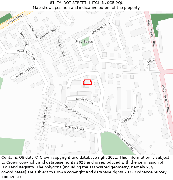 61, TALBOT STREET, HITCHIN, SG5 2QU: Location map and indicative extent of plot