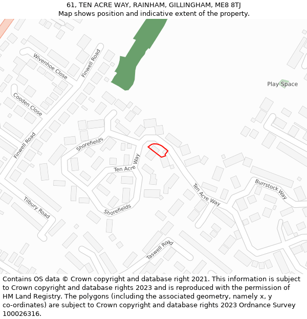 61, TEN ACRE WAY, RAINHAM, GILLINGHAM, ME8 8TJ: Location map and indicative extent of plot