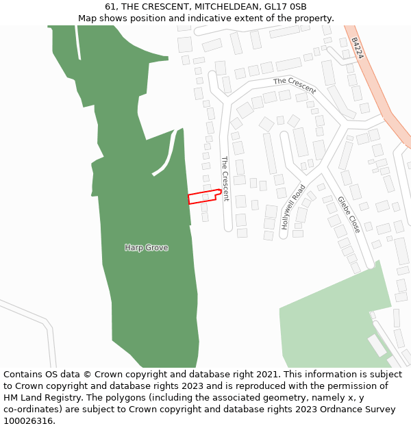 61, THE CRESCENT, MITCHELDEAN, GL17 0SB: Location map and indicative extent of plot