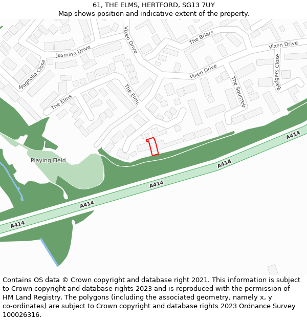 61, THE ELMS, HERTFORD, SG13 7UY: Location map and indicative extent of plot