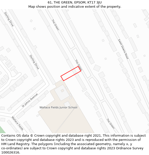 61, THE GREEN, EPSOM, KT17 3JU: Location map and indicative extent of plot