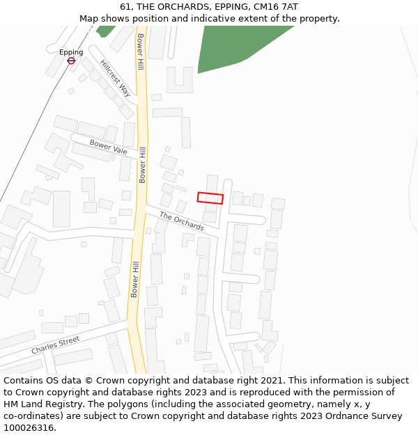 61, THE ORCHARDS, EPPING, CM16 7AT: Location map and indicative extent of plot