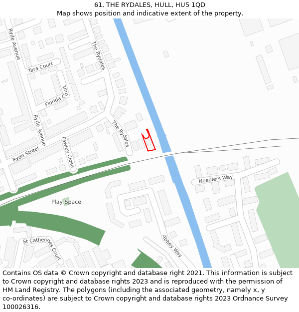 61, THE RYDALES, HULL, HU5 1QD: Location map and indicative extent of plot