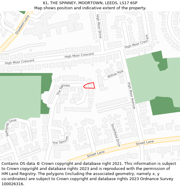 61, THE SPINNEY, MOORTOWN, LEEDS, LS17 6SP: Location map and indicative extent of plot
