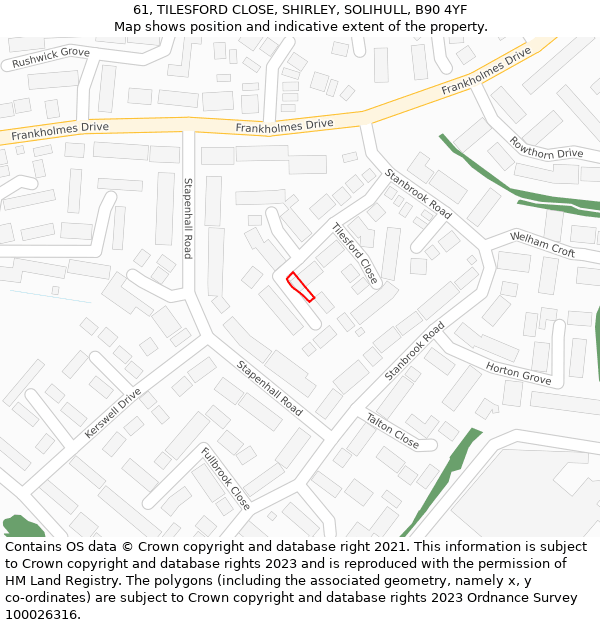 61, TILESFORD CLOSE, SHIRLEY, SOLIHULL, B90 4YF: Location map and indicative extent of plot