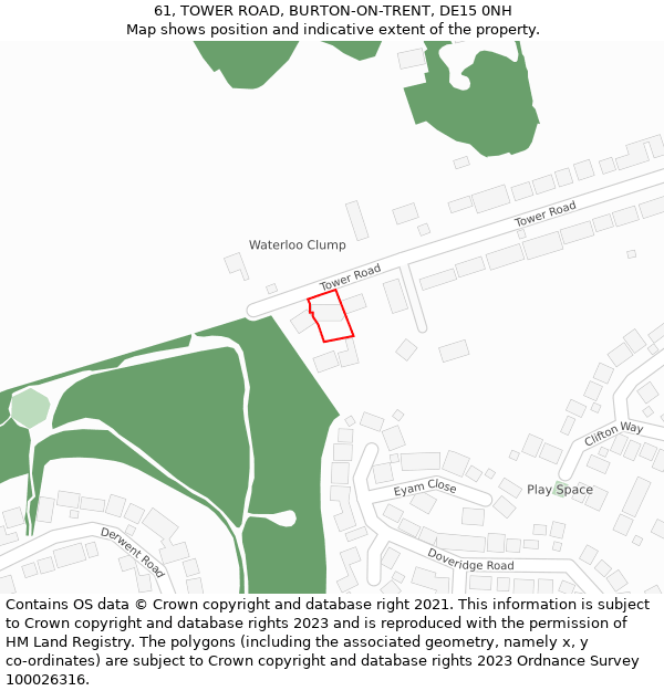 61, TOWER ROAD, BURTON-ON-TRENT, DE15 0NH: Location map and indicative extent of plot