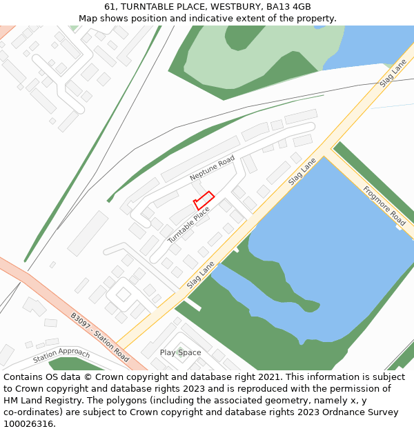 61, TURNTABLE PLACE, WESTBURY, BA13 4GB: Location map and indicative extent of plot