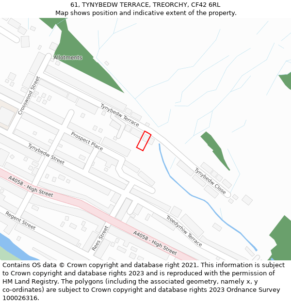 61, TYNYBEDW TERRACE, TREORCHY, CF42 6RL: Location map and indicative extent of plot