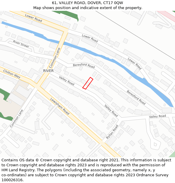 61, VALLEY ROAD, DOVER, CT17 0QW: Location map and indicative extent of plot