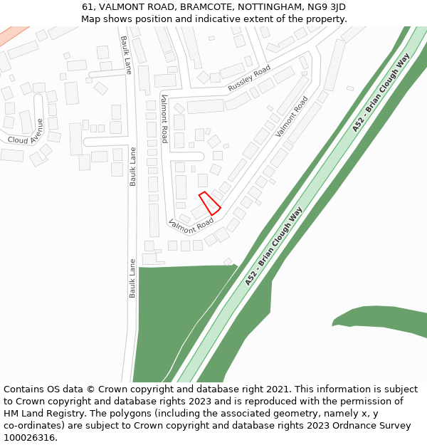 61, VALMONT ROAD, BRAMCOTE, NOTTINGHAM, NG9 3JD: Location map and indicative extent of plot