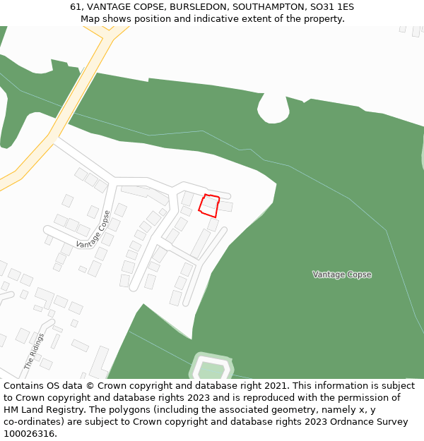 61, VANTAGE COPSE, BURSLEDON, SOUTHAMPTON, SO31 1ES: Location map and indicative extent of plot