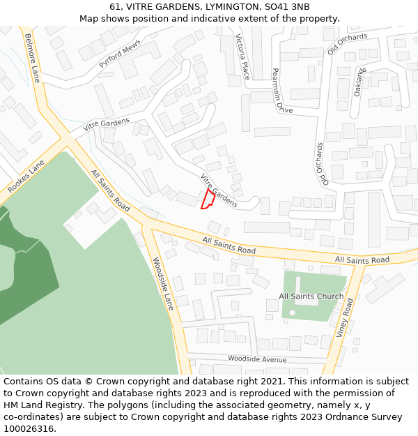 61, VITRE GARDENS, LYMINGTON, SO41 3NB: Location map and indicative extent of plot