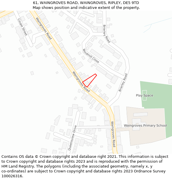 61, WAINGROVES ROAD, WAINGROVES, RIPLEY, DE5 9TD: Location map and indicative extent of plot