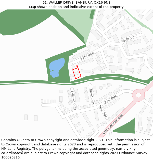 61, WALLER DRIVE, BANBURY, OX16 9NS: Location map and indicative extent of plot