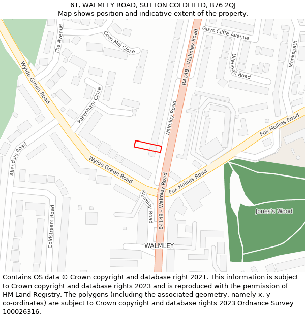 61, WALMLEY ROAD, SUTTON COLDFIELD, B76 2QJ: Location map and indicative extent of plot