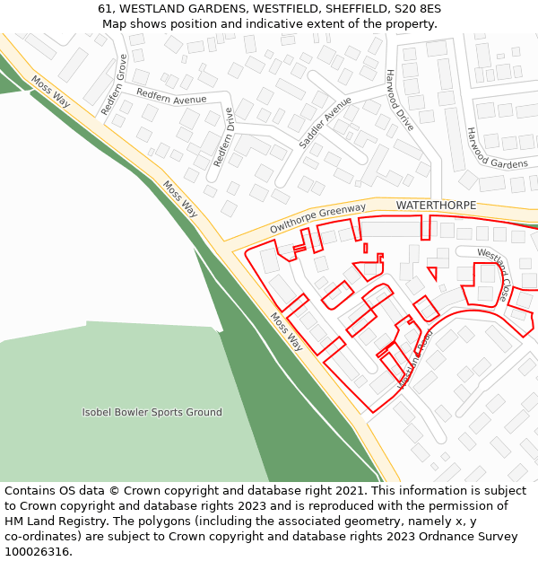 61, WESTLAND GARDENS, WESTFIELD, SHEFFIELD, S20 8ES: Location map and indicative extent of plot