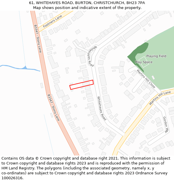 61, WHITEHAYES ROAD, BURTON, CHRISTCHURCH, BH23 7PA: Location map and indicative extent of plot