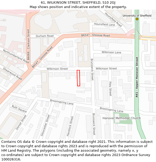 61, WILKINSON STREET, SHEFFIELD, S10 2GJ: Location map and indicative extent of plot