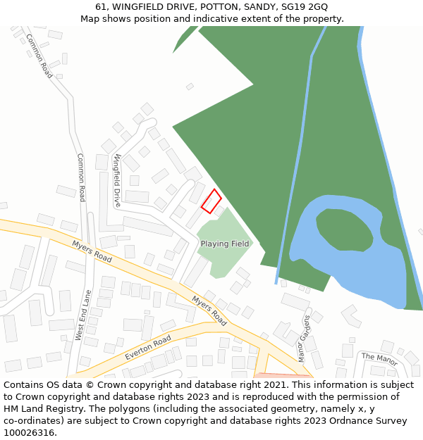 61, WINGFIELD DRIVE, POTTON, SANDY, SG19 2GQ: Location map and indicative extent of plot