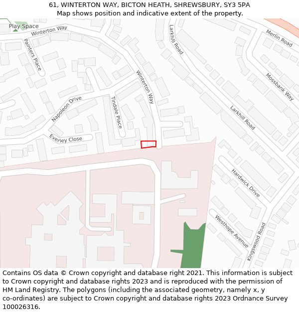 61, WINTERTON WAY, BICTON HEATH, SHREWSBURY, SY3 5PA: Location map and indicative extent of plot