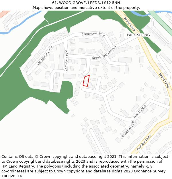 61, WOOD GROVE, LEEDS, LS12 5NN: Location map and indicative extent of plot