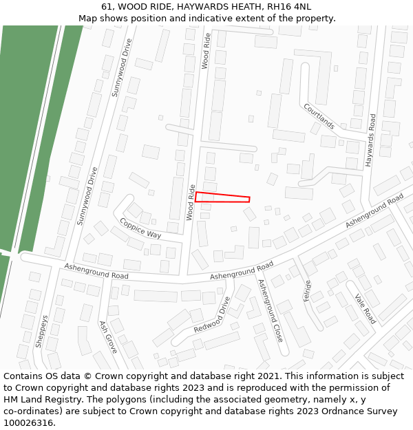 61, WOOD RIDE, HAYWARDS HEATH, RH16 4NL: Location map and indicative extent of plot