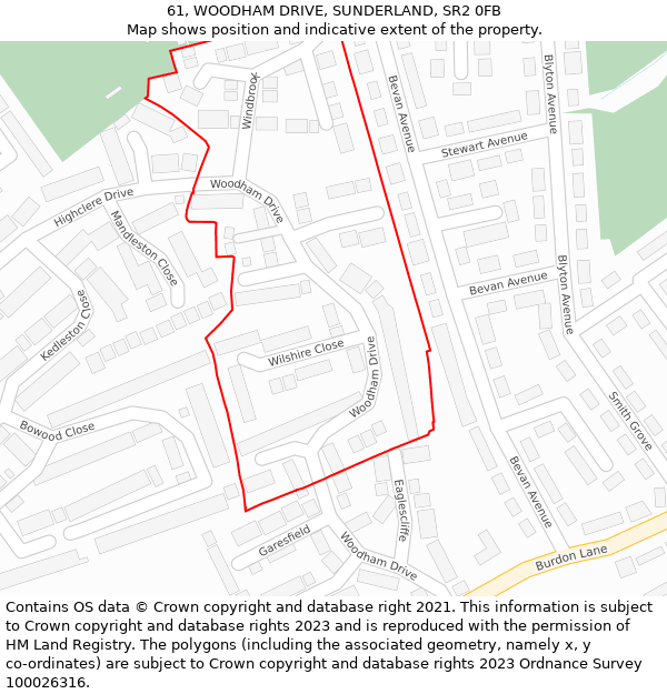 61, WOODHAM DRIVE, SUNDERLAND, SR2 0FB: Location map and indicative extent of plot