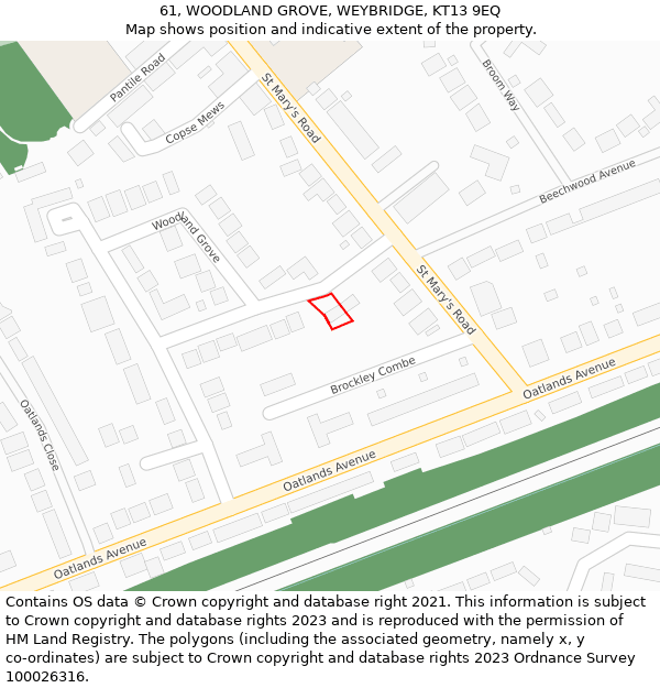 61, WOODLAND GROVE, WEYBRIDGE, KT13 9EQ: Location map and indicative extent of plot