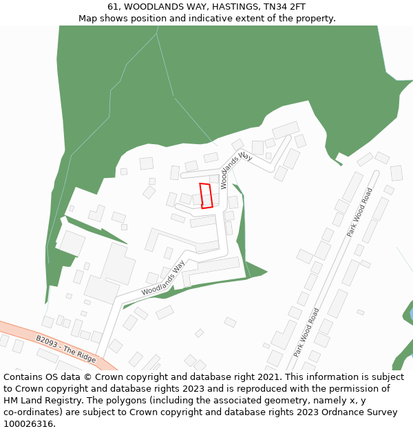61, WOODLANDS WAY, HASTINGS, TN34 2FT: Location map and indicative extent of plot