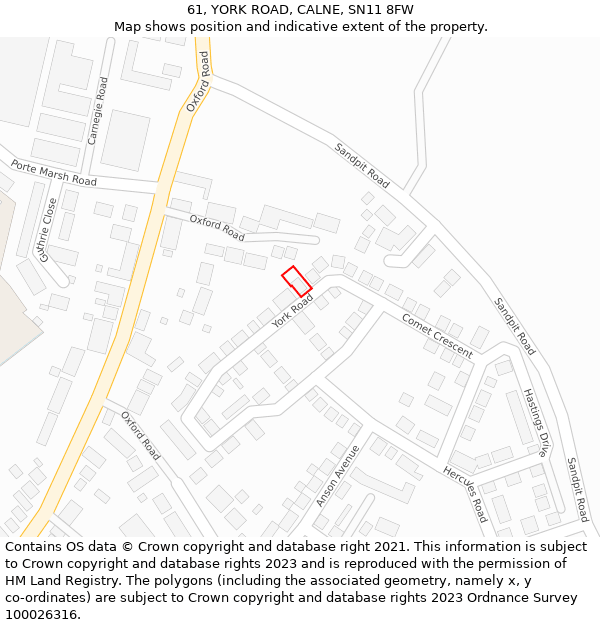 61, YORK ROAD, CALNE, SN11 8FW: Location map and indicative extent of plot