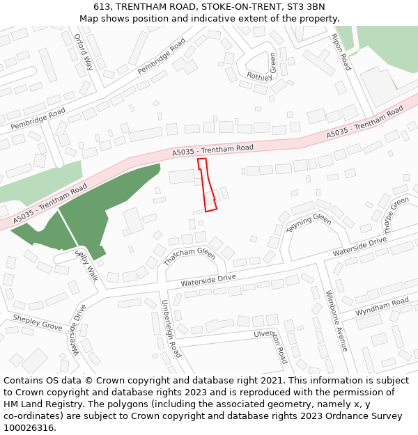613, TRENTHAM ROAD, STOKE-ON-TRENT, ST3 3BN: Location map and indicative extent of plot