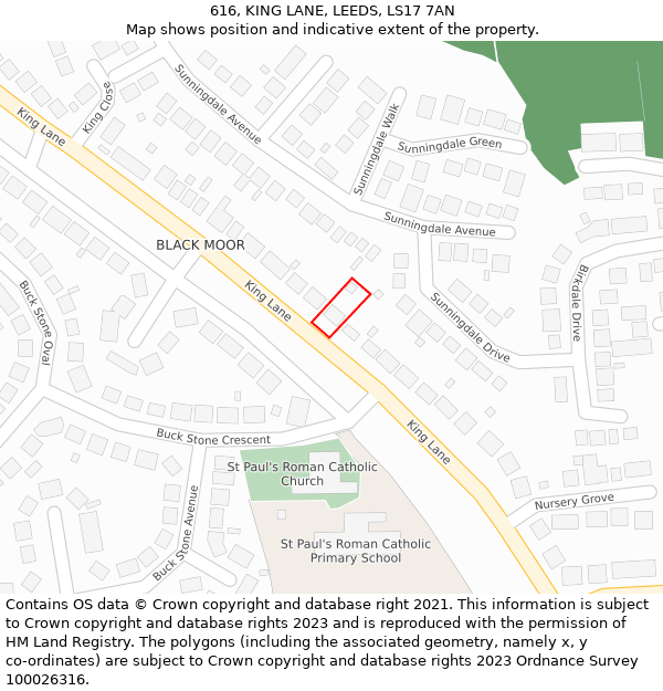 616, KING LANE, LEEDS, LS17 7AN: Location map and indicative extent of plot