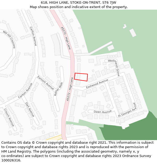 618, HIGH LANE, STOKE-ON-TRENT, ST6 7JW: Location map and indicative extent of plot