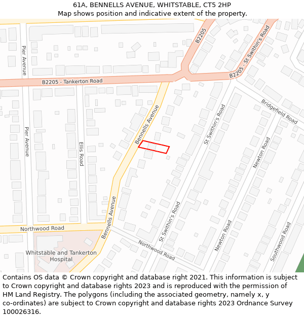 61A, BENNELLS AVENUE, WHITSTABLE, CT5 2HP: Location map and indicative extent of plot