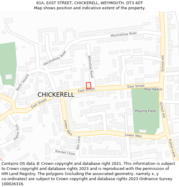 61A, EAST STREET, CHICKERELL, WEYMOUTH, DT3 4DT: Location map and indicative extent of plot