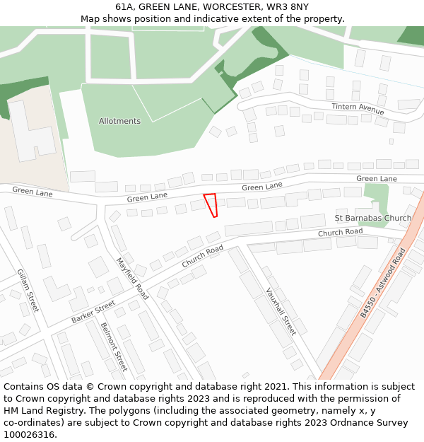 61A, GREEN LANE, WORCESTER, WR3 8NY: Location map and indicative extent of plot