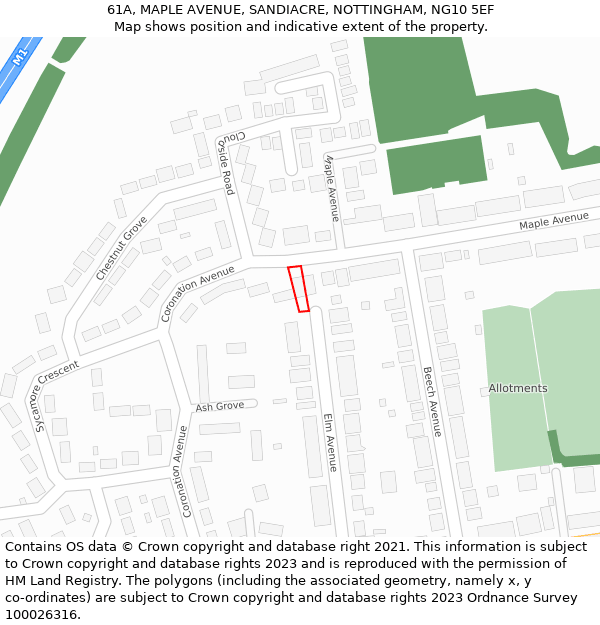 61A, MAPLE AVENUE, SANDIACRE, NOTTINGHAM, NG10 5EF: Location map and indicative extent of plot