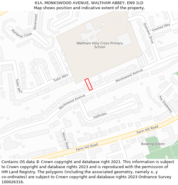 61A, MONKSWOOD AVENUE, WALTHAM ABBEY, EN9 1LD: Location map and indicative extent of plot