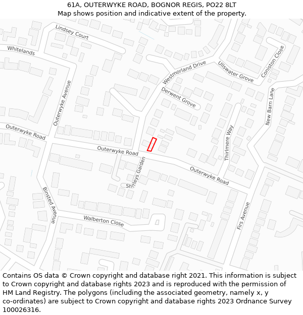 61A, OUTERWYKE ROAD, BOGNOR REGIS, PO22 8LT: Location map and indicative extent of plot