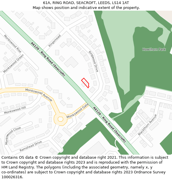 61A, RING ROAD, SEACROFT, LEEDS, LS14 1AT: Location map and indicative extent of plot