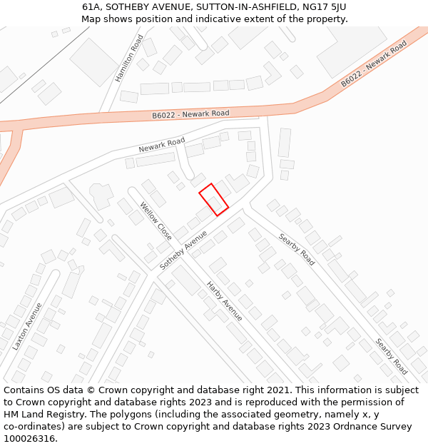 61A, SOTHEBY AVENUE, SUTTON-IN-ASHFIELD, NG17 5JU: Location map and indicative extent of plot