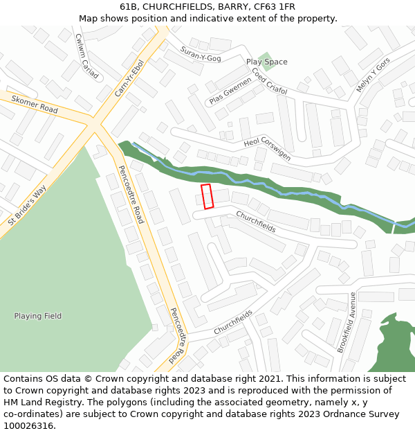 61B, CHURCHFIELDS, BARRY, CF63 1FR: Location map and indicative extent of plot