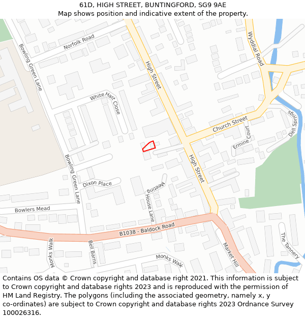 61D, HIGH STREET, BUNTINGFORD, SG9 9AE: Location map and indicative extent of plot