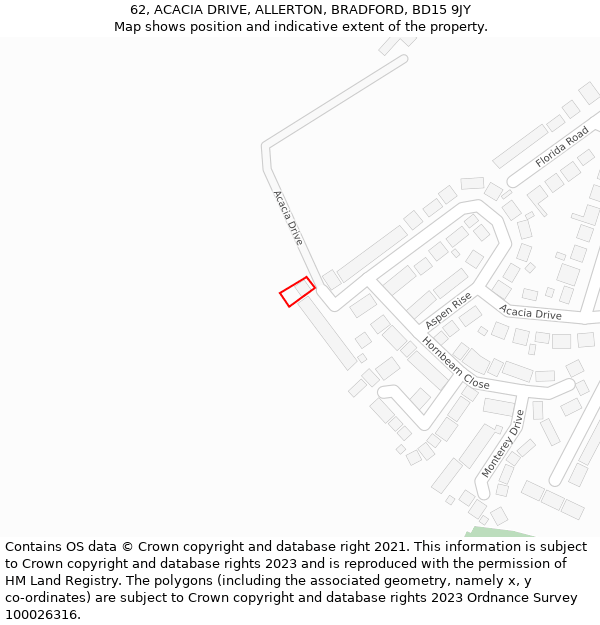 62, ACACIA DRIVE, ALLERTON, BRADFORD, BD15 9JY: Location map and indicative extent of plot