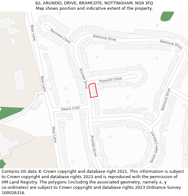 62, ARUNDEL DRIVE, BRAMCOTE, NOTTINGHAM, NG9 3FQ: Location map and indicative extent of plot